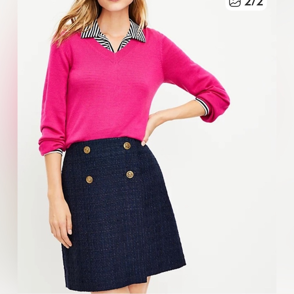 LOFT Navy Blue Double-Breasted Tweed Skirt